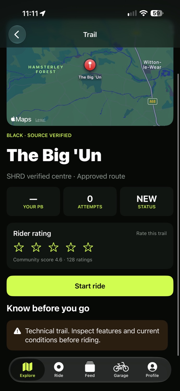 SHRD trail detail screen
